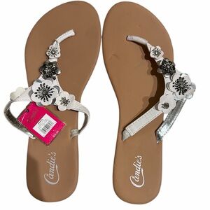 Candie's White and Silver Floral Sandals